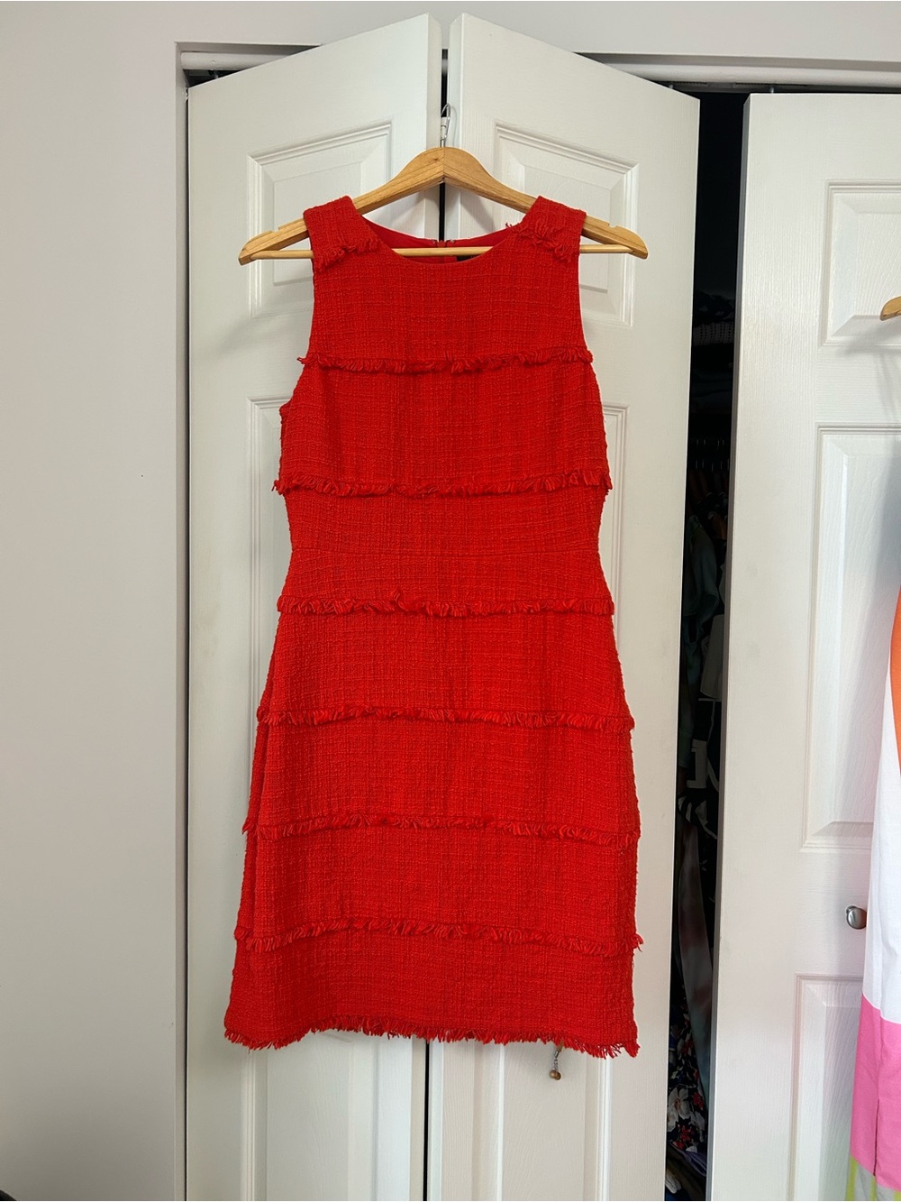 J. Crew Red Tiered Fringe Mini Dress
